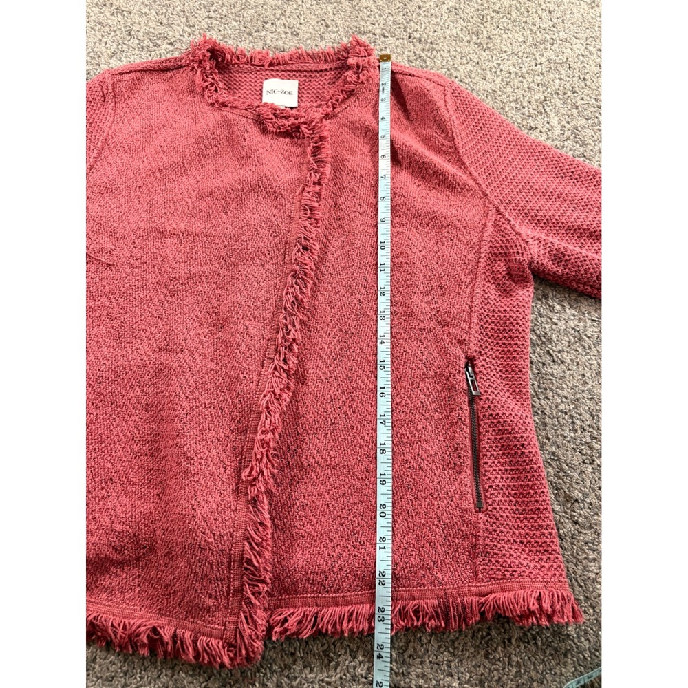 Nic+Zoe Knit Jacket Womens Large Pink Fringe Trim Open Front Moto Style Boho - Picture 11 of 11